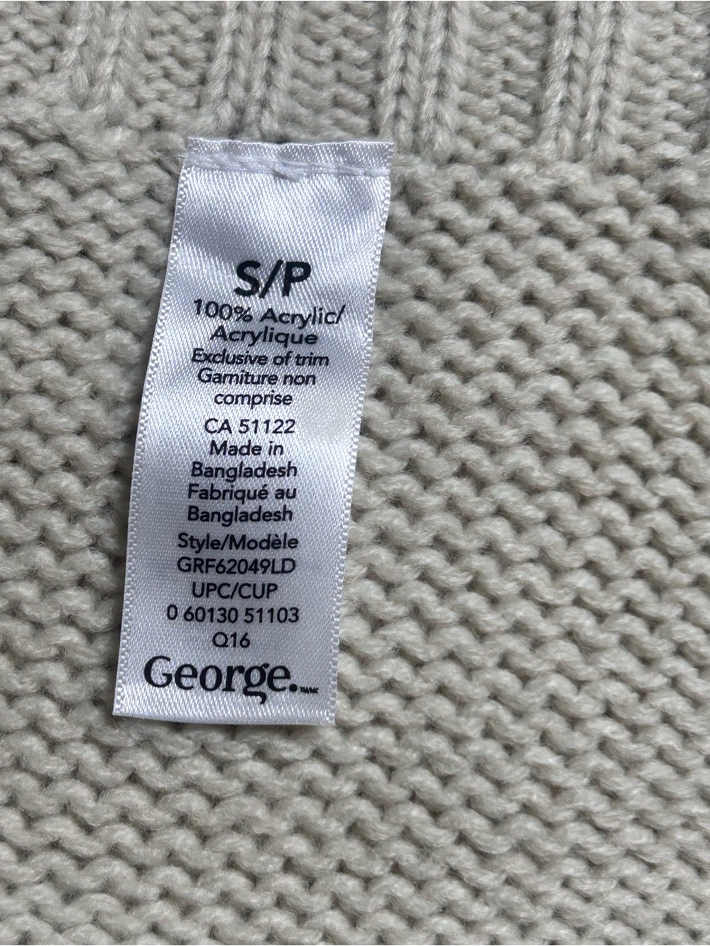 George S Cream Funnel Neck Poncho Sweater Oversized Cape Long Sleeve Pockets - Picture 5 of 8